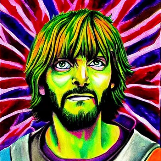 Prompt: shaggy as the most powerful human being on earth, epic painting