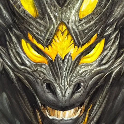 Image similar to Closeup portrait of black dragon head with yellow eyes, ultra realistic, fantasy, magic, dnd