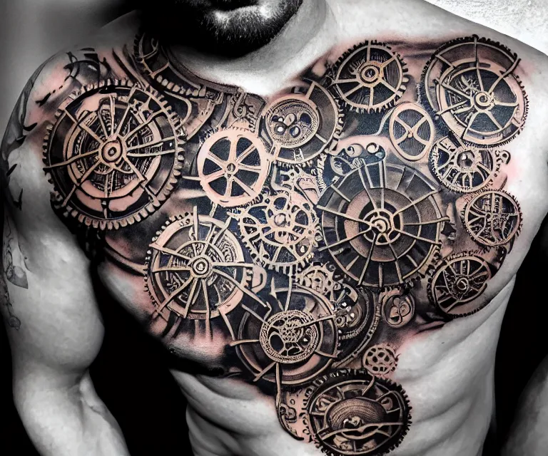 A steampunk chest tattoo for men | Men Tattoos | Steampunk tattoo,  Steampunk tattoo design, Tattoos for guys