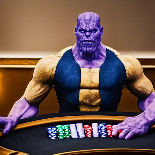 Image similar to professional dslr photo of thanos playing poker