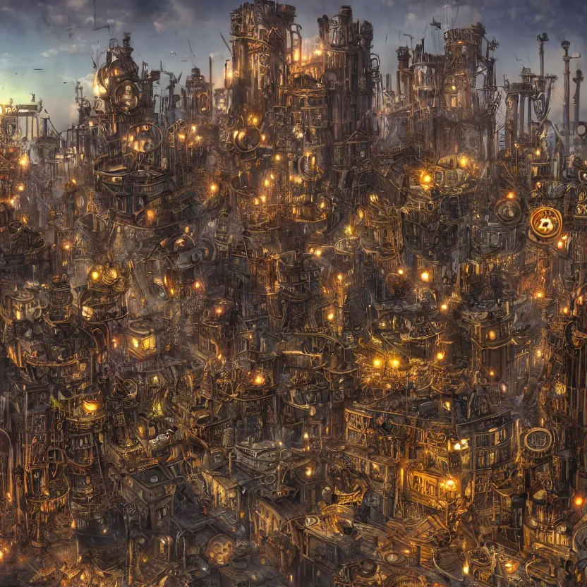 Prompt: steampunk city, photograph, 8 k