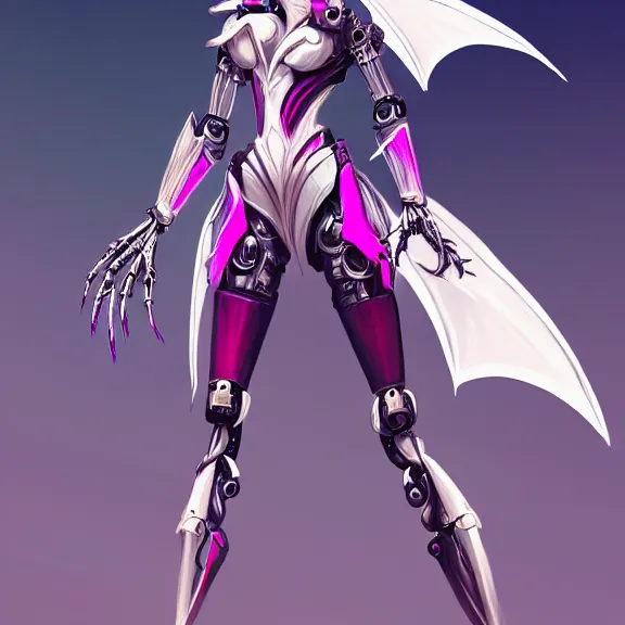 Image similar to highly detailed exquisite fanart, of a beautiful female warframe, but as a stunning anthropomorphic robot female dragon, with robot dragon head, doing an elegant pose, off-white plated armor, bright Fuchsia skin, full body shot, epic cinematic shot, realistic, professional digital art, high end digital art, DeviantArt, artstation, Furaffinity, 8k HD render, epic lighting, depth of field