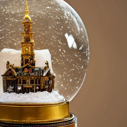 Prompt: nuclear bomb exploding in a city inside a snow globe, highly ornate intricate details,