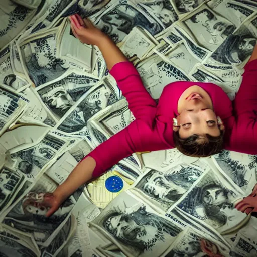 Image similar to a woman floating on money