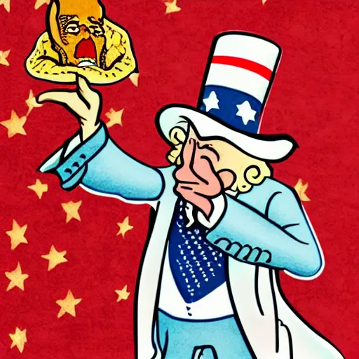 Image similar to uncle sam reaching out and holding a taco