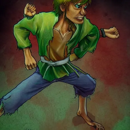 Image similar to Shaggy Rogers in a martial arts stance in the style of Jean Giraud trending on artstation deviantart Pinterest detailed realistic High Resolution HD 8k