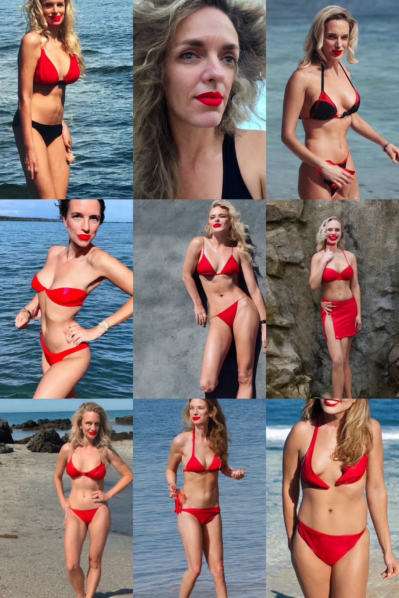 Prompt: psychologist jordan peterson!, red lipstick, bikini photoshoot, professional background, face and upper body focus