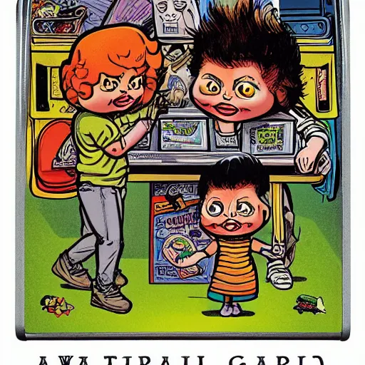 Prompt: a Garbage Pail Kids card Art Spiegelman art