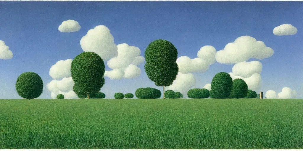 Prompt: grass Plains with a portal, Rene Magritte