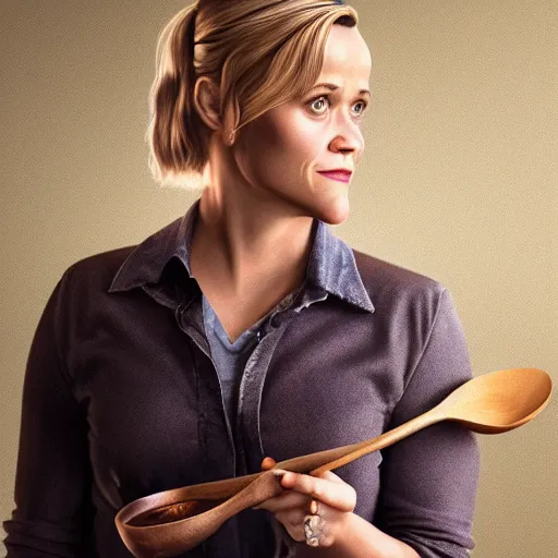 Image similar to hyperrealistic film still of reese witherspoon, holding a spoon, stunning 3 d render, inspired by istvan sandorfi & greg rutkowski & unreal engine, perfect symmetry, dim volumetric cinematic lighting, 8 k octane comprehensive render, extremely hyper - detailed, incredibly lifelike attributes, intricate, real flesh texture, masterpiece, artstation, stunning,