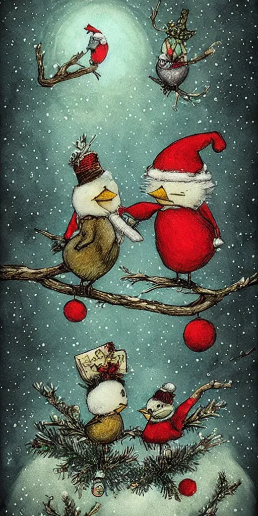 Image similar to a christmas card birds scene by alexander jansson