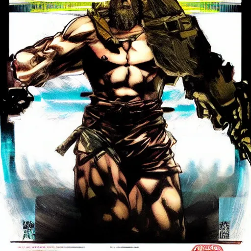 Prompt: portrait jesus in a jojo pose, game poster by yoji shinkawa