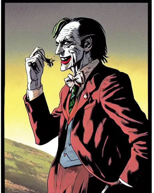 Image similar to portrait of saul goodman as the joker, colorful, art by makoto shinkai and peter elson, bernie wrightson