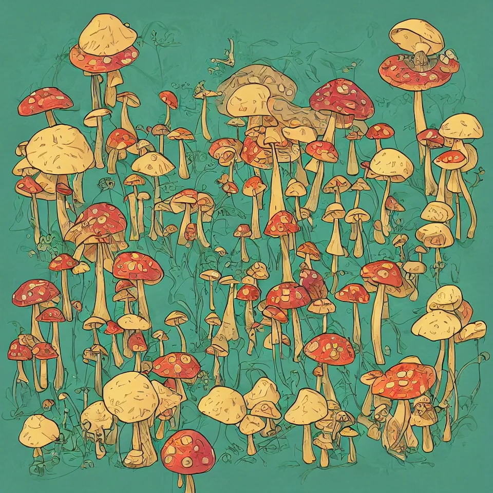 Prompt: the jewelpunk aesthetic of the Mushroom empire, cute, complimentary colors, moderate saturation