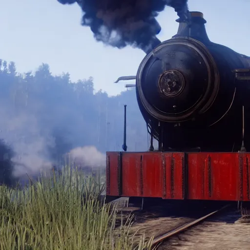 Image similar to futuristic sleek steam locomotive in red dead redemption 2