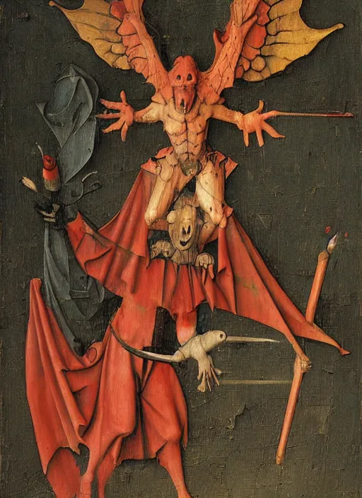 Image similar to red devil Gargoyle, Medieval painting by Jan van Eyck, Hieronymus Bosch, Florence