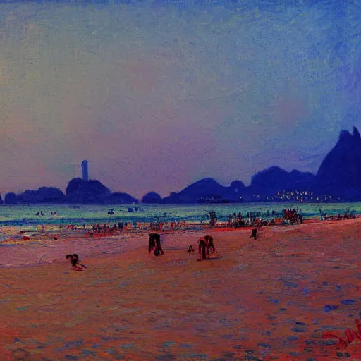 Prompt: cyberpunk rio de janeiro copacabana beach painted by monet