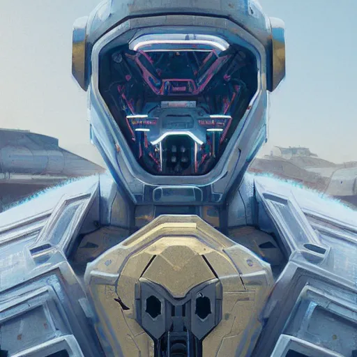 Prompt: centered portrait of white cybernetic panzerwolf made of steel and gold in light armor, by simon stalenhag, by ian pesty and alena aenami and makoto shinkai, concept art, matte painting, washed colors,