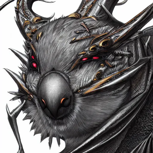Prompt: a koala as a dragon, scare, highly detailed face, full body, fantasy art, monster art, style of masami kurumada, illustration, epic, fantasy, intricate, hyper detailed, artstation, concept art, smooth, sharp focus, ray tracing