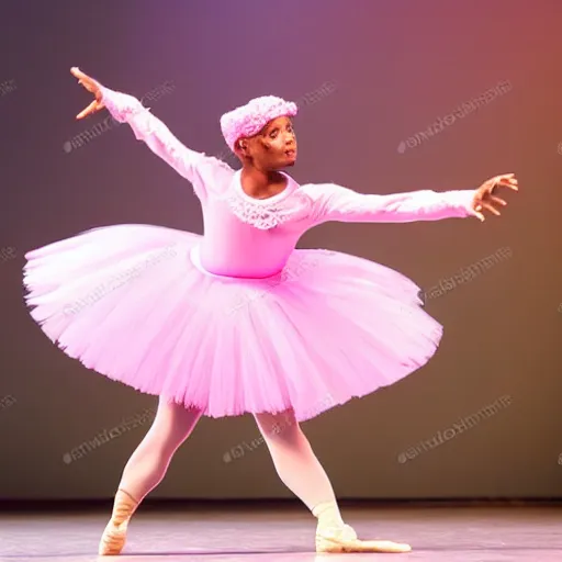 Image similar to snoopdogg ballet dancer, precious, pink, pretty, realistic, on stage