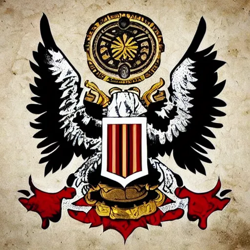 Image similar to “ heraldry, white, black, teo headed eagle, highly detailed, painted, realistic, historical ”