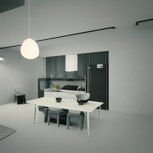 Image similar to isometric minimalistic chubby kitchen, blender, cinema 4 d, 1 0 0 mm, depth of field, octane render, studio lighting