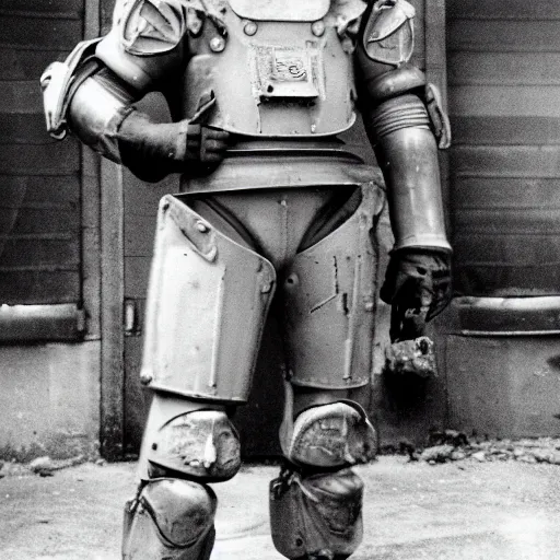 Image similar to war photography usa power armor 1 9 5 0 s