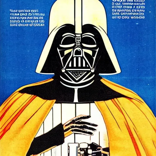 Prompt: Darth Vader 70's fashion magazine