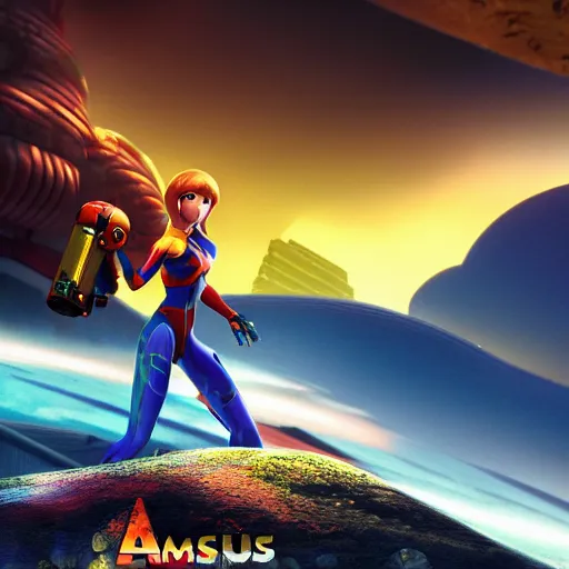 Prompt: Samus Aran standing on a desolate planet, Pixar movie still, official media, 4k HD, by Bill Pressing