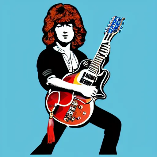 Image similar to 1 9 7 0 - young - jimmy page from led zepelin playing - guitar - solo, sticker - art, svg vector, adobe - illustrator