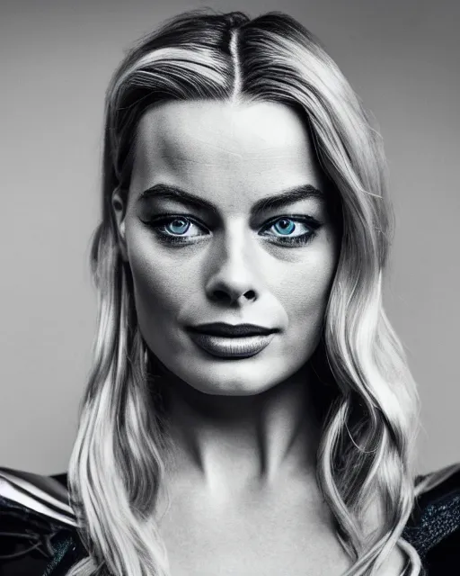 Image similar to A portrait of a margot robbie in a cosplay uniform, piercing eyes, highly detailed, bokeh, professional photograph, full body shot 4K, HD