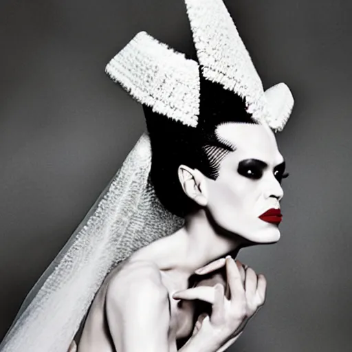 Image similar to mario testino photography, bride of frankenstein