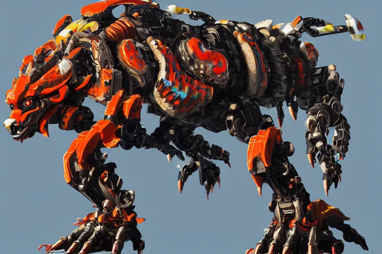 Image similar to fireclaw machine mecha animal beast robot of horizon forbidden west horizon zero dawn bioluminiscence global illumination ray tracing hdr fanart arstation by sung choi and eric pfeiffer and gabriel garza and casper konefal