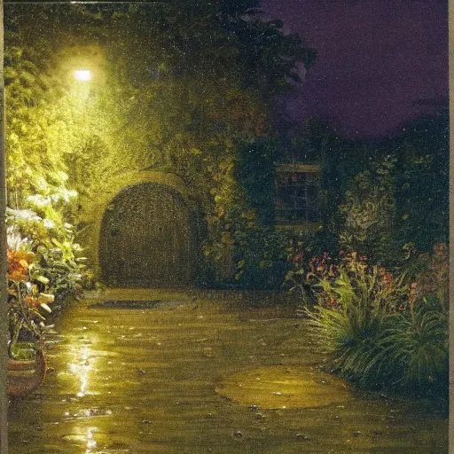 Image similar to rain in a garden at night