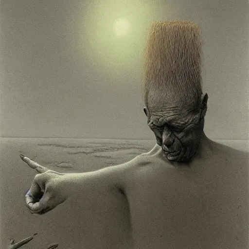 Image similar to Tim Heidecker. Zdzisław Beksiński