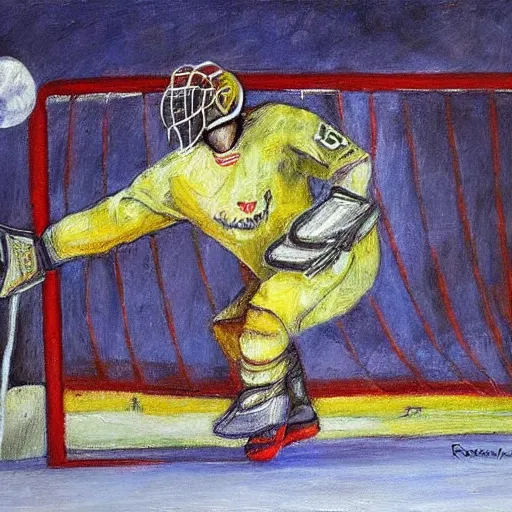 Image similar to goal keeper in the air with wings, rennasainse painting