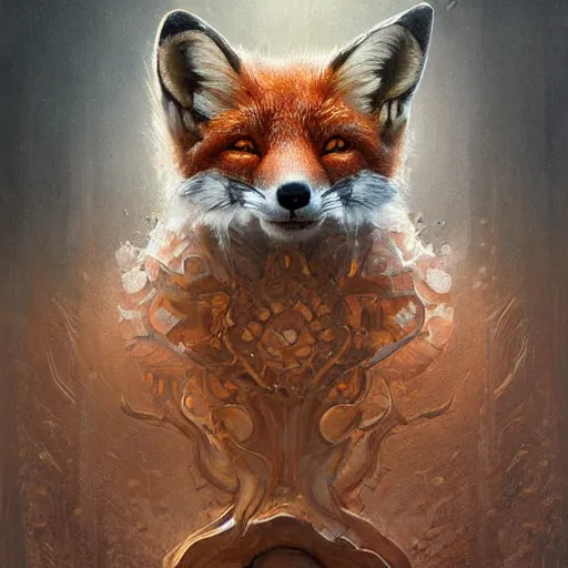 Image similar to a ultradetailed beautiful painting of a close view of an intricate wooden mask of a fox many small detail sculpted in the wood, concept art, high resolution 4 k, by tom bagshaw, greg rutkowski, charli bowater and artgeem