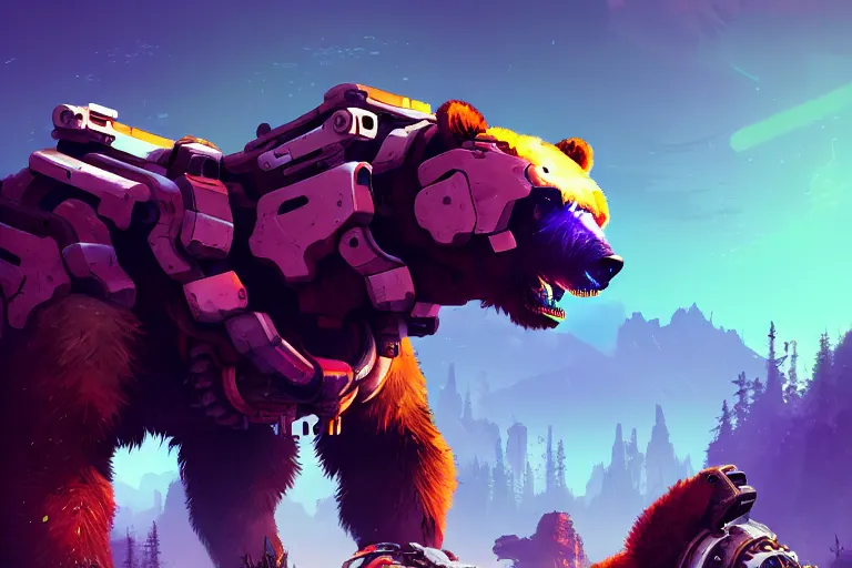 Image similar to bear - tank machine mecanical creature robot of horizon forbidden west horizon zero dawn radiating a glowing aura global illumination ray tracing hdr fanart arstation by ian pesty and alena aenami artworks in 4 k