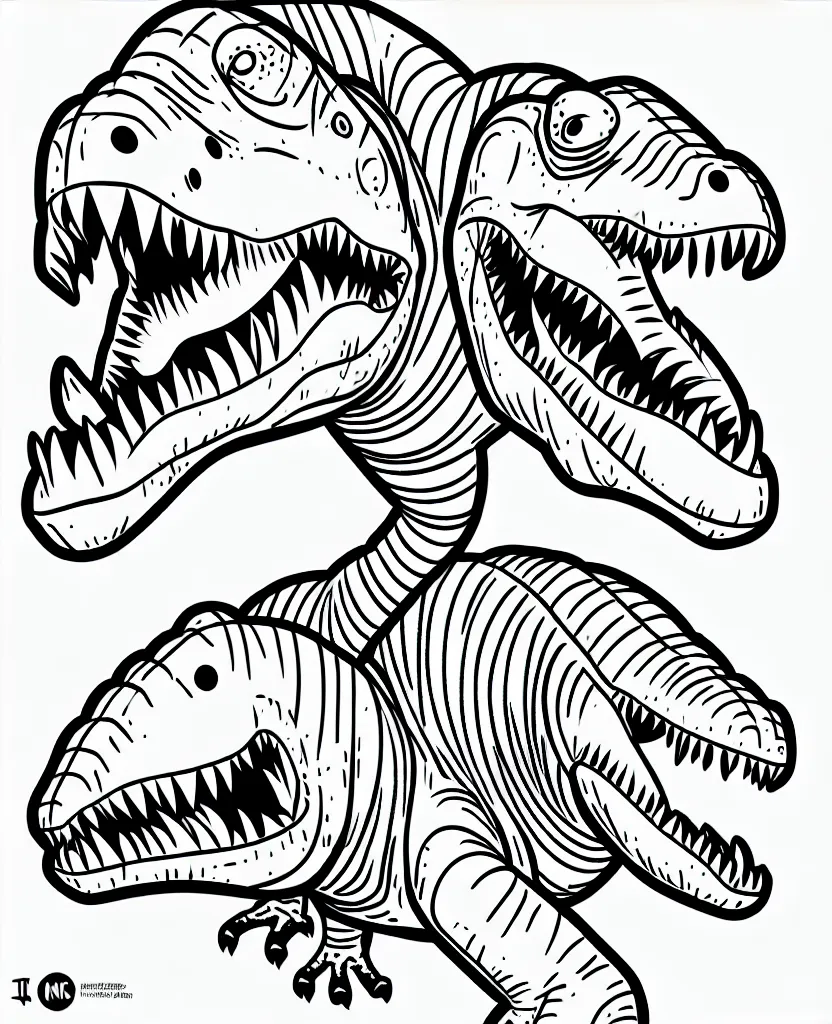 Prompt: one trex dinosaur, symmetrical, accurate, simple clean lines, black and white, coloring book, comic book, graphic art, line art, vector art, by martina matteucci, pavel shvedov, peter lundqvist, diane ramic, christina kritkou, artstation