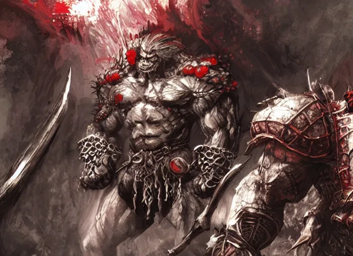 Image similar to orc concept art, yoshitaka amano, akihiko yoshida