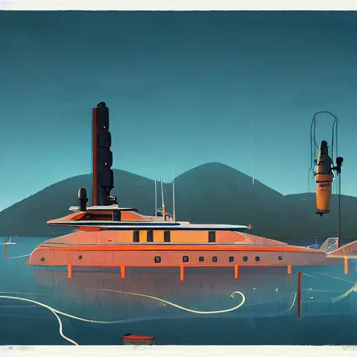 Image similar to yachting club by simon stalenhag