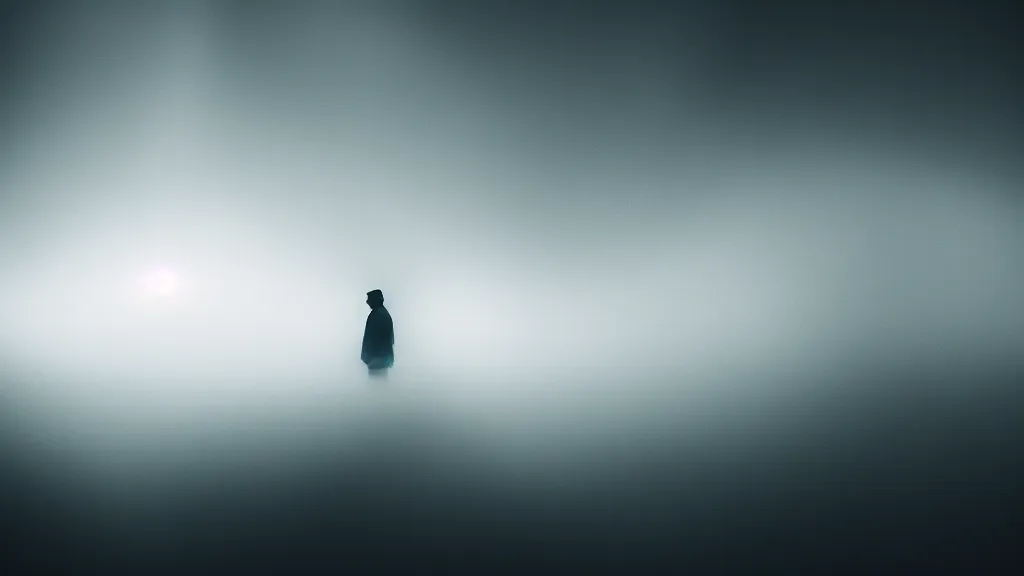 Image similar to portrait glowing thin waves envelop a person against the background of a village, fog, volumetric lighting, mystique, atmospheric, sharp focus, ultra detailed, noir art house, 4 k, 3 5 mm