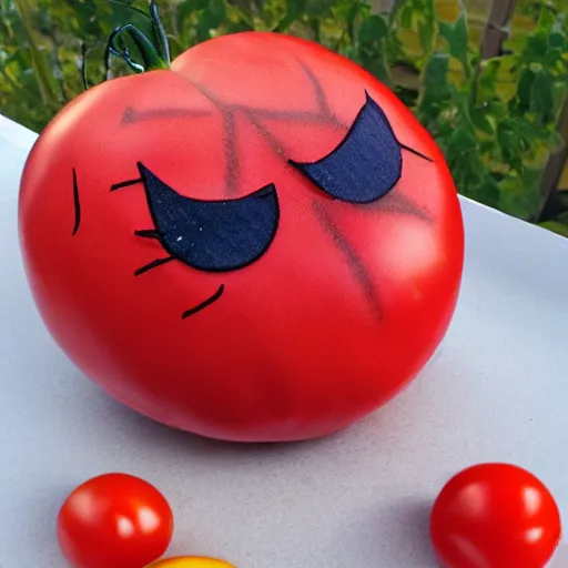 Image similar to an tomatoes with spiderman head