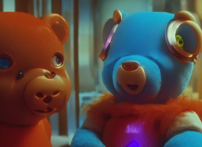 Image similar to film still of cyberpunk care bears in the fifth element movie, 4 k
