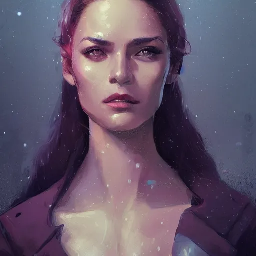 Prompt: Portrait of a woman by Greg Rutkowski, she is about 30 years old, mulato, long wavy hair, attractive and beautiful, she is wearing a futuristic lawyer outfit, highly detailed portrait, scifi, digital painting, artstation, concept art, smooth, sharp foccus ilustration, Artstation HQ