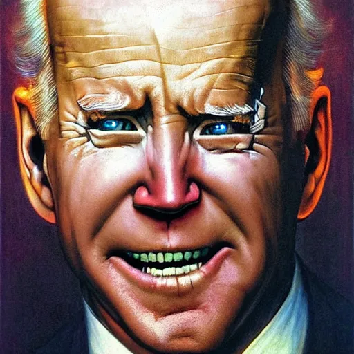 Prompt: terrifying joe biden creating the universe ab nihilio, perfectly clear face, by j. c. leyendecker and beksinski