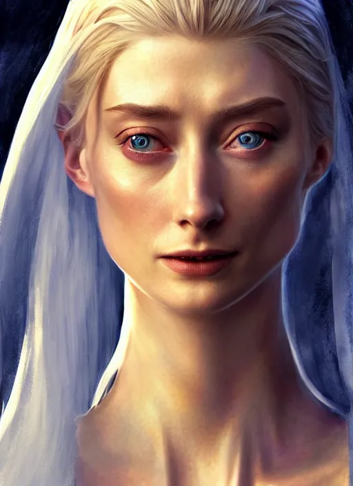 Image similar to beautiful radiant elizabeth debicki as galadriel, lord of the rings, lotr fanart, trending on artstation, character art, the hobbit, digital painting, concept art, smooth, sharp focus, illustration, art by artgerm and greg rutkowski, directed by peter jackson,