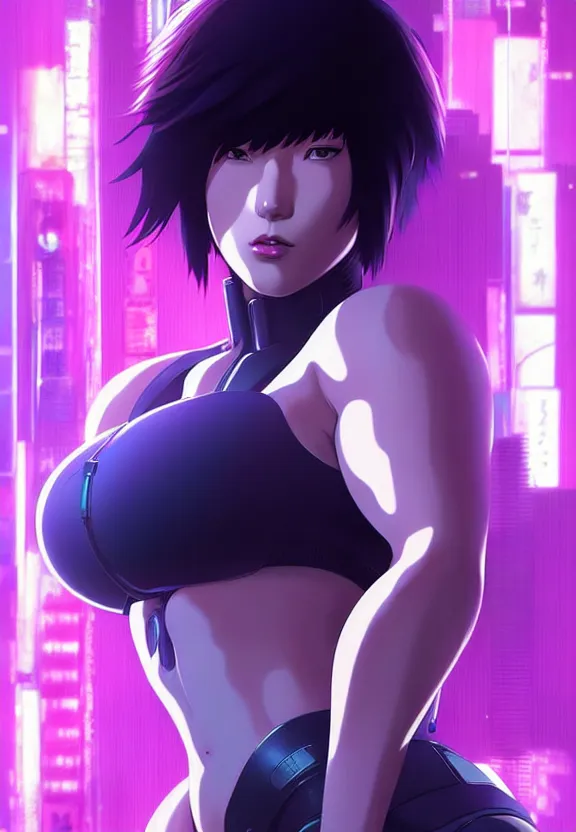 Image similar to a fullbody portrait of motoko kusanagi ghost in the shell, finely detailed features : : gits sac twenty forty five netflix : : by ilya kuvshinov, rossdraws, artgerm, sola digital arts, production ig, volumetric lighting, anti aliasing, raytracing : :