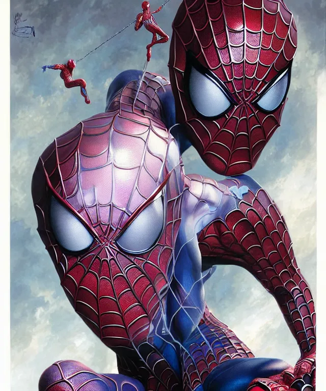 Image similar to beautiful fantasy baby spiderman portrait, ultra realistic, wide angle, intricate details, the fifth element artifacts, highly detailed by peter mohrbacher, hajime sorayama, wayne barlowe, boris vallejo, aaron horkey, gaston bussiere, craig mullins