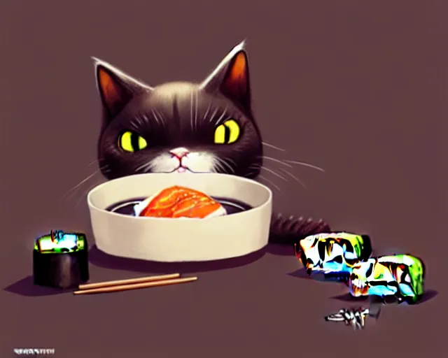 Prompt: Sushi cat, sharp focus, a cat made of Shush, photography by Artgerm and Greg Rutkowski and WLOP